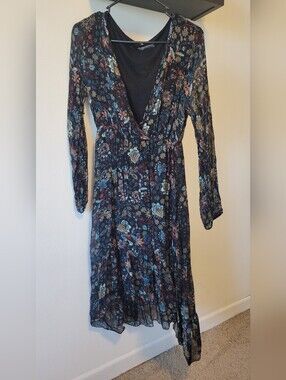Floral V-Neck Long Sleeve Women's Dress - Blue Multi